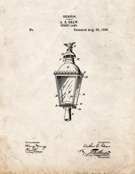 Street Lamp Patent Print