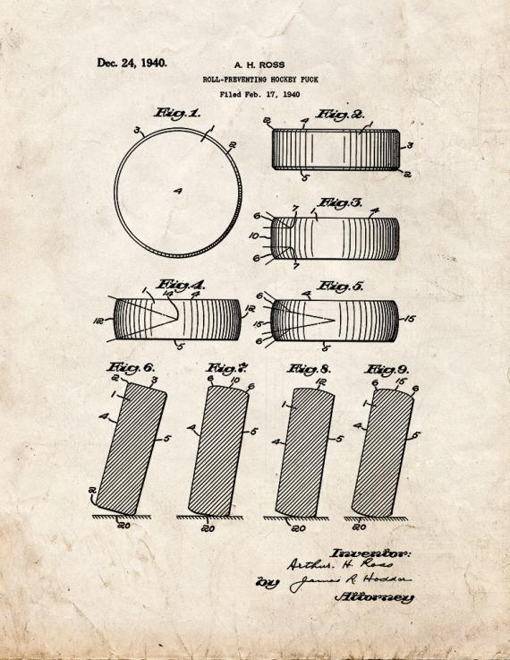 Official NHL Puck 1942-1960 Patent Print