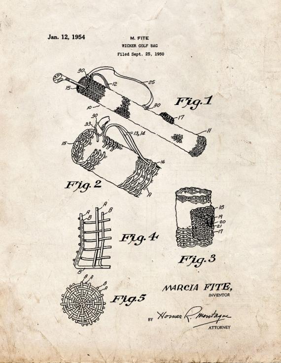 Wicker Golf Bag Patent Print