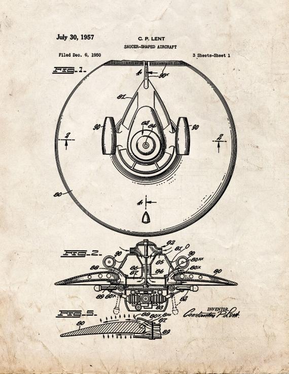 Saucer-shaped Aircraft Patent Print
