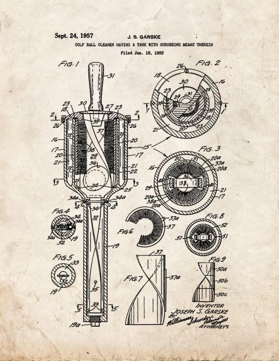 Golf Ball Cleaner Tank With Scrubbing Patent Print