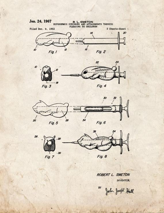 Hypodermic Syringes Pleasing To Children Patent Print