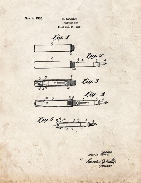 Fountain Pen Patent Print