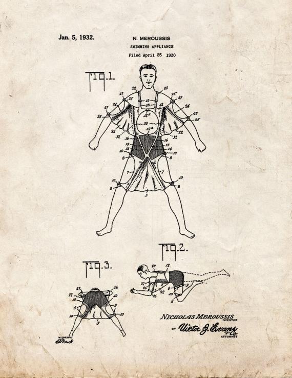 Swimming Appliance Patent Print