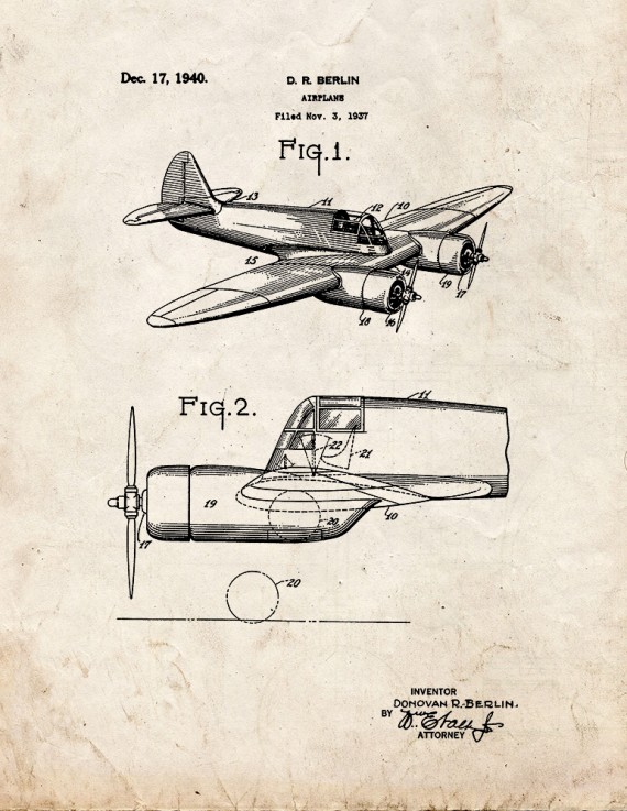 Airplane Patent Print