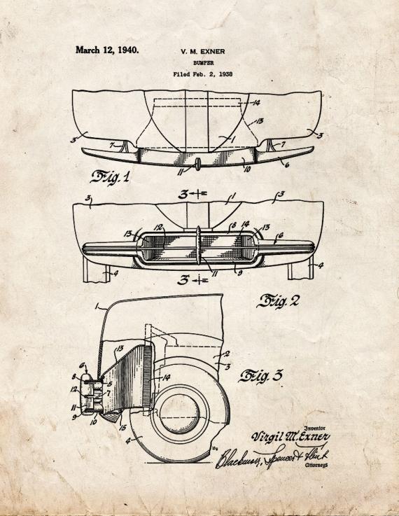 Car Bumper Patent Print