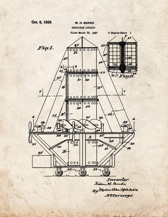 Dirigible Airship Patent Print