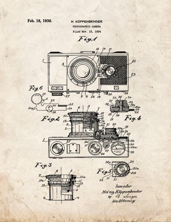 Photographic Camera Patent Print