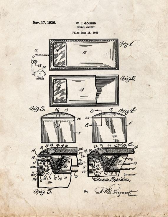 Burial Casket Patent Print
