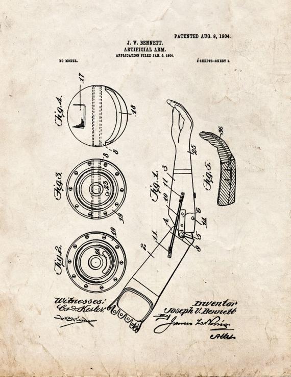 Artificial Arm Patent Print