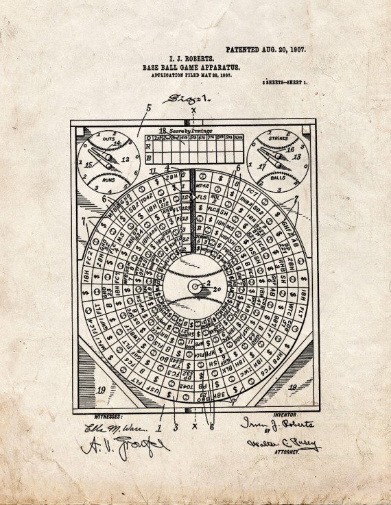 Baseball Game Apparatus Patent Print