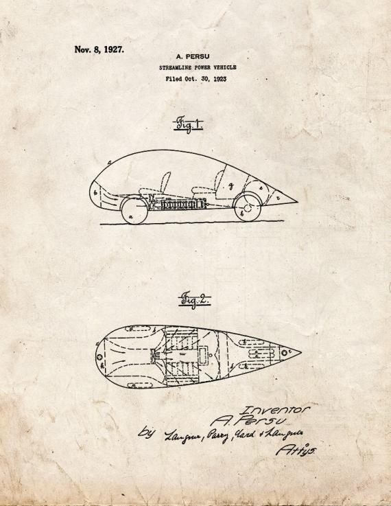 Streamline Power Vehicle Patent Print