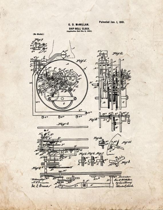 Ship Bell Clock Patent Print