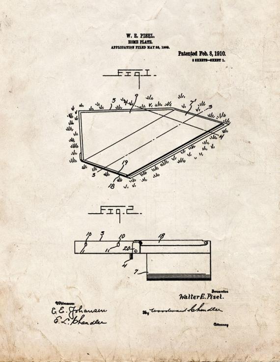 Baseball Homeplate Patent Print