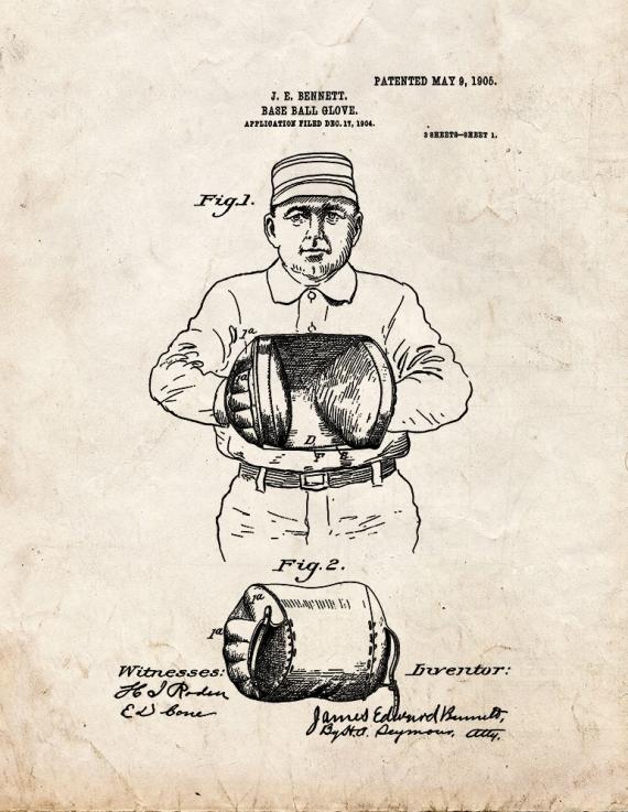 Baseball Glove Patent Print