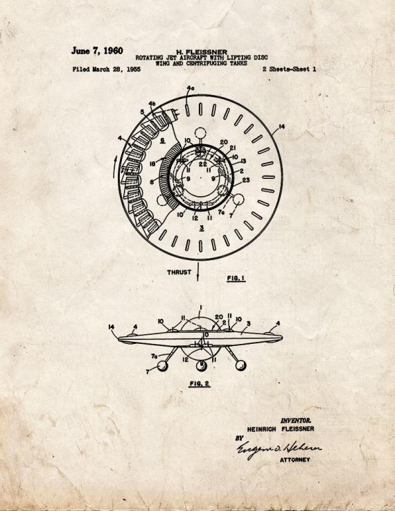 Rotating Jet Aircraft With Lifting Disc Patent Print