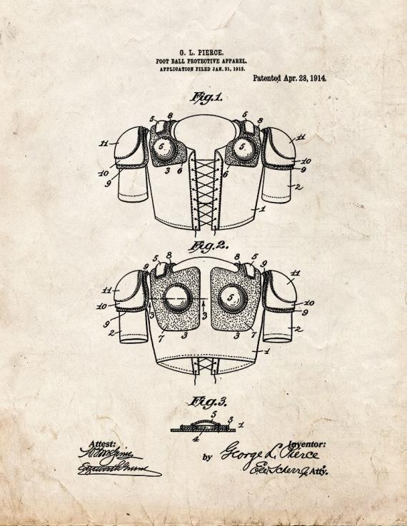 Football Protective Apparel Patent Print