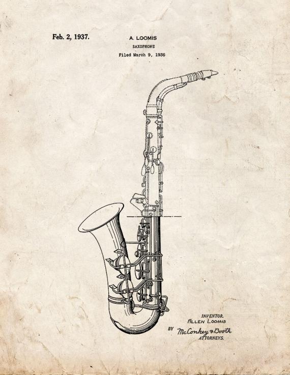 Saxophone Patent Print