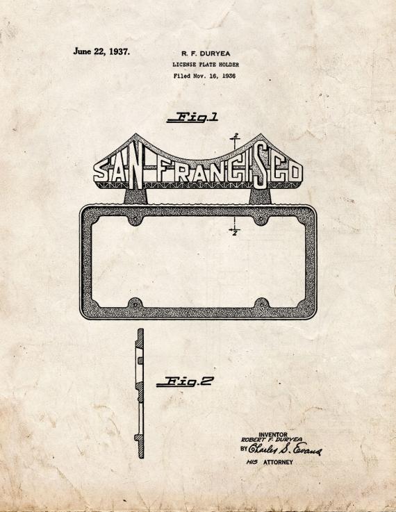 License Plate Holder Patent Print