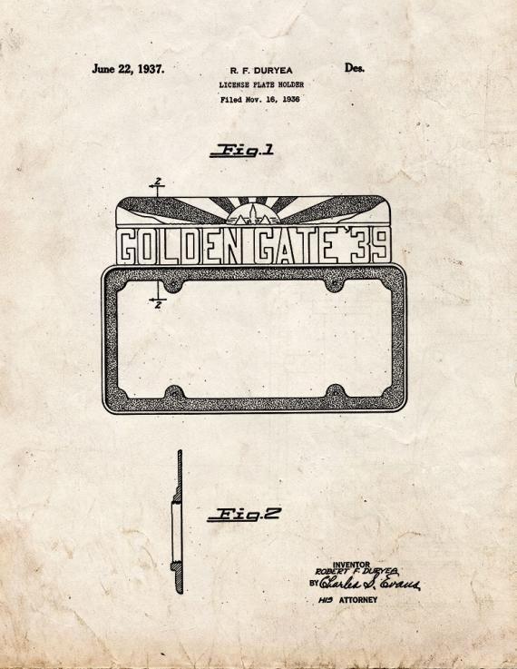 License Plate Holder Patent Print