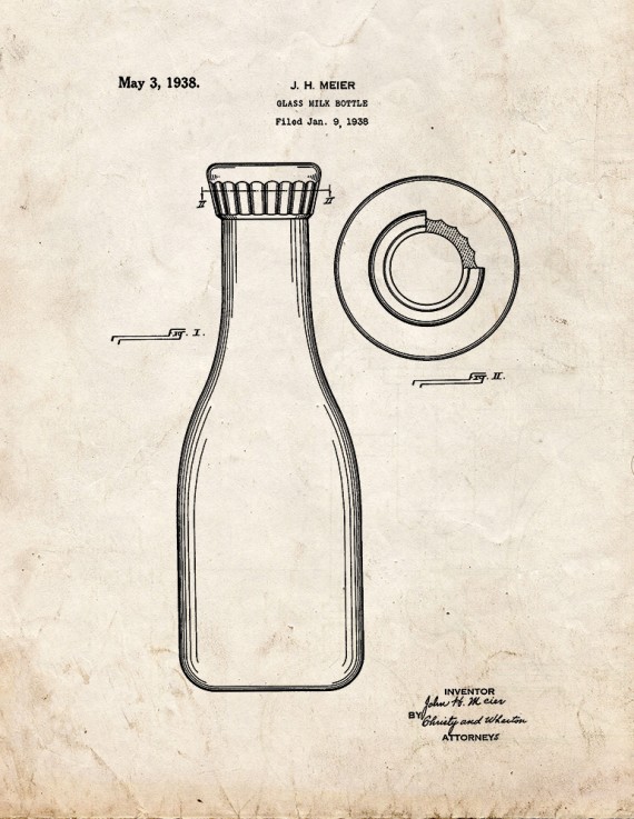 Glass Milk Bottle Patent Print