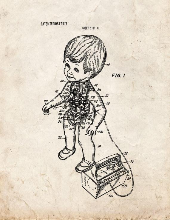 Housekeeping Doll Having Reversible Motor Driving Selectively Movable Arms Patent Print