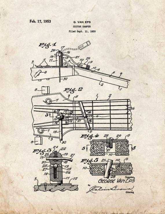Guitar Damper Patent Print
