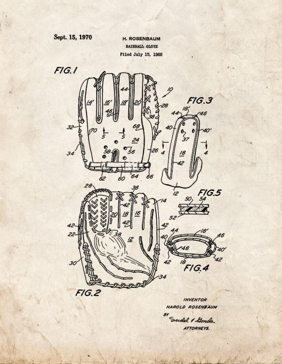 Baseball Glove Patent Print