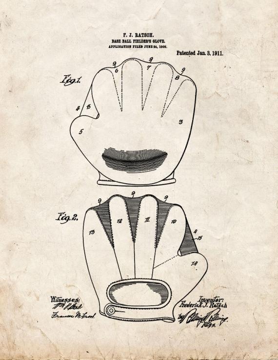 Baseball Fielder's Glove Patent Print