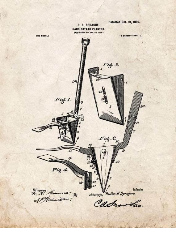 Hand Potato Planter Patent Print