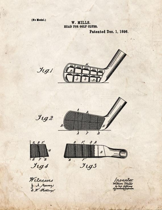 Head For Golf Clubs Patent Print