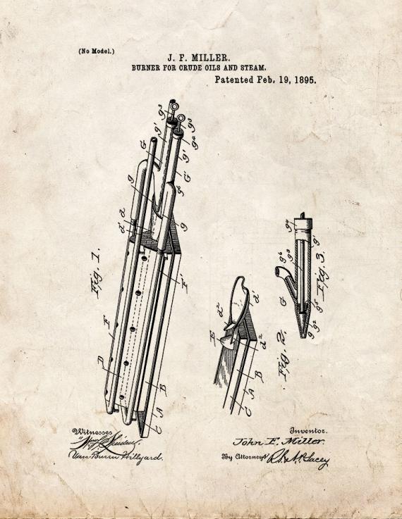 Burner For Crude Oils And Steam Patent Print