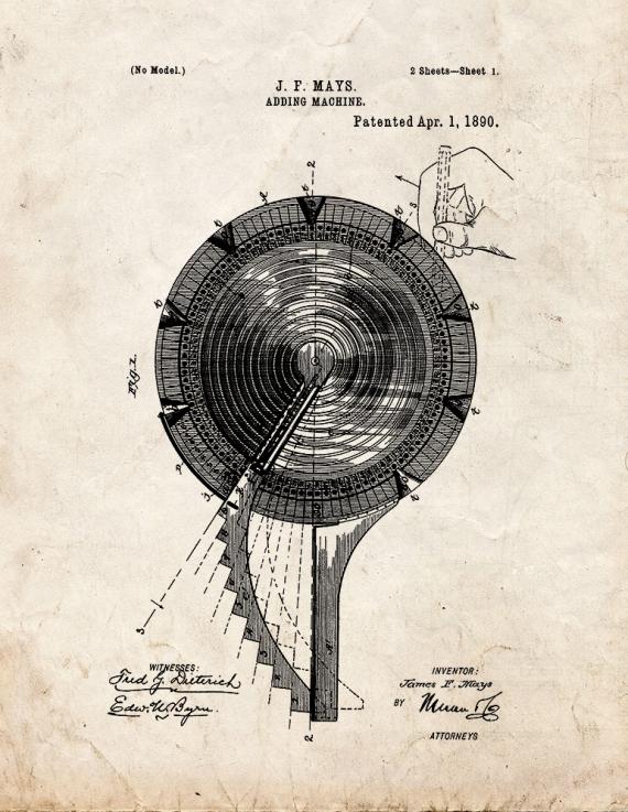 Adding Machine Patent Print