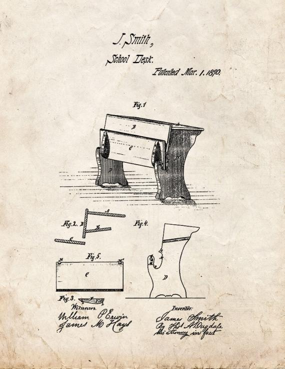 Improved School Desk Patent Print