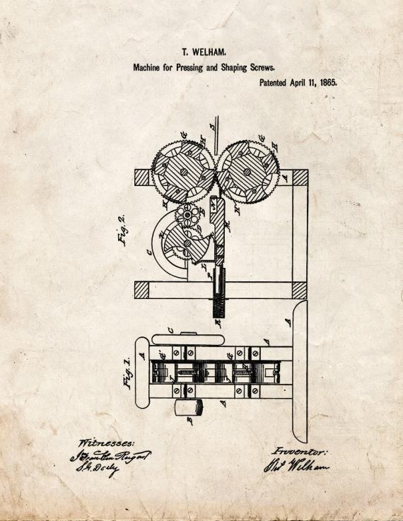 Machine For Pressing And Shaping Screws Patent Print