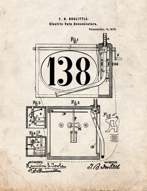 Electric Vote Annunciators Patent Print