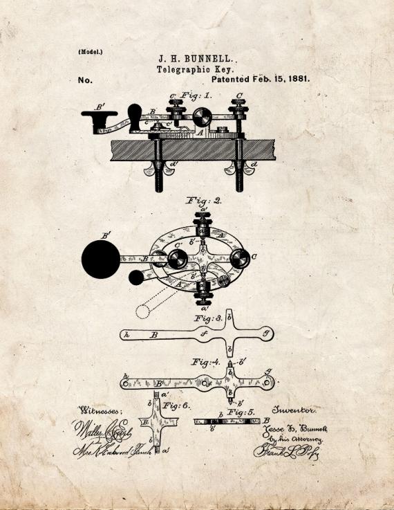 Telegraphic Key Patent Print