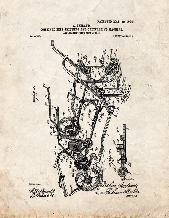 Combined Beet Thinning And Cultivating Machine Patent Print