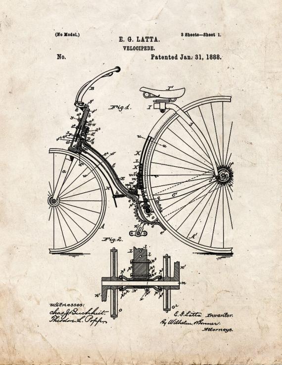 Velocipede Patent Print