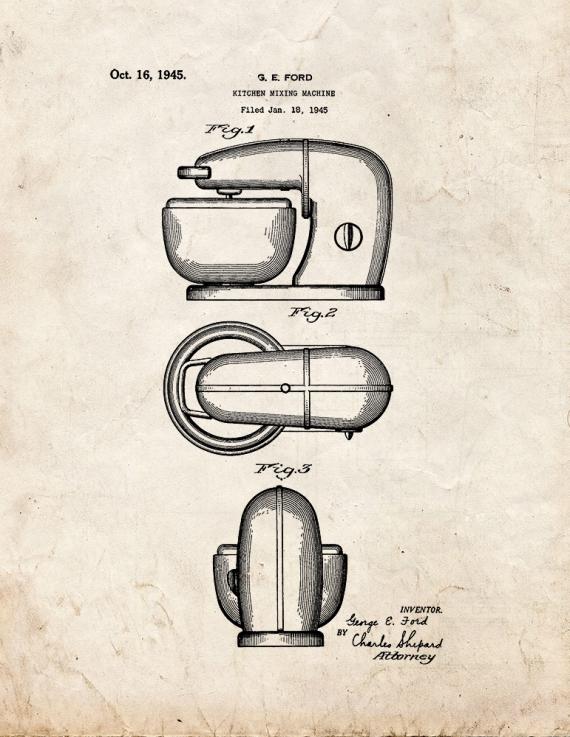 Kitchen Mixing Machine Patent Print