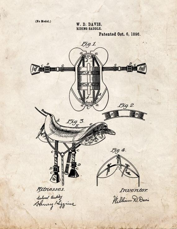 Horse Riding Saddle Patent Print