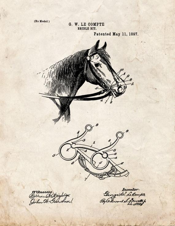 Horse Bridle Bit Patent Print