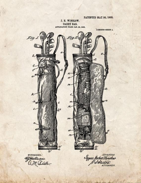 Golf Caddy Bag Patent Print