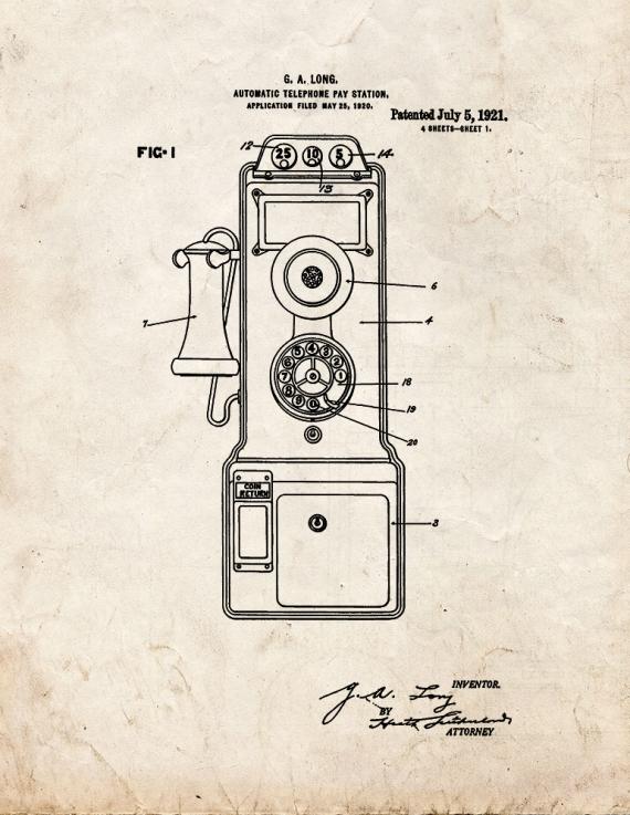 Automatic Telephone Pay-station Patent Print