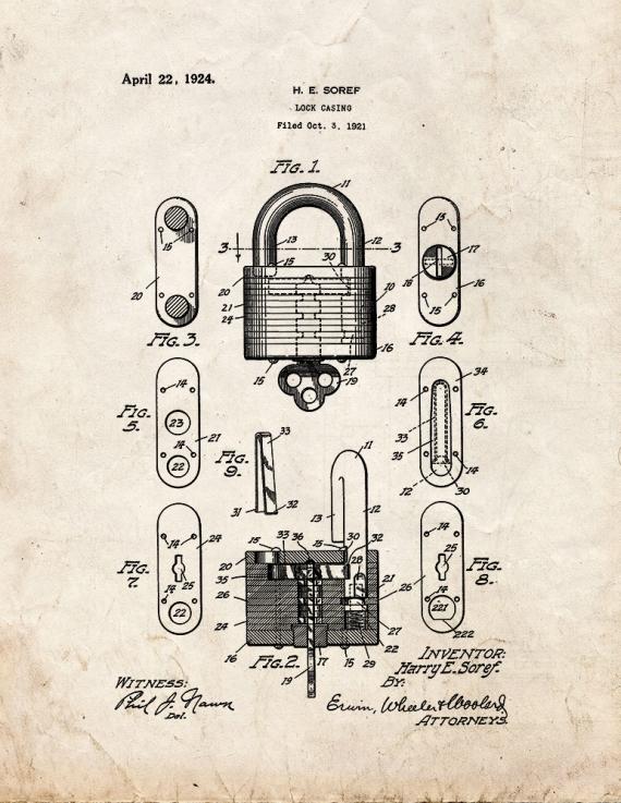 Lock Casing Patent Print
