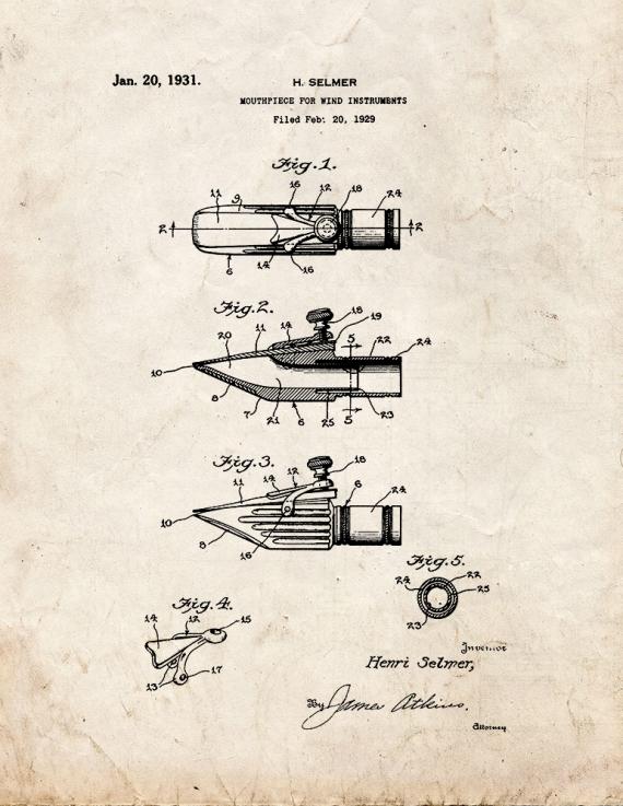 Mouthpiece For Wind Instruments Patent Print