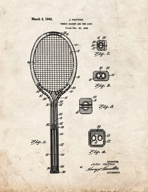 Tennis Racket Patent Print