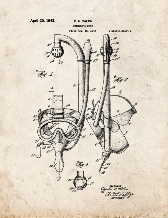Swimmer's Mask Patent Print