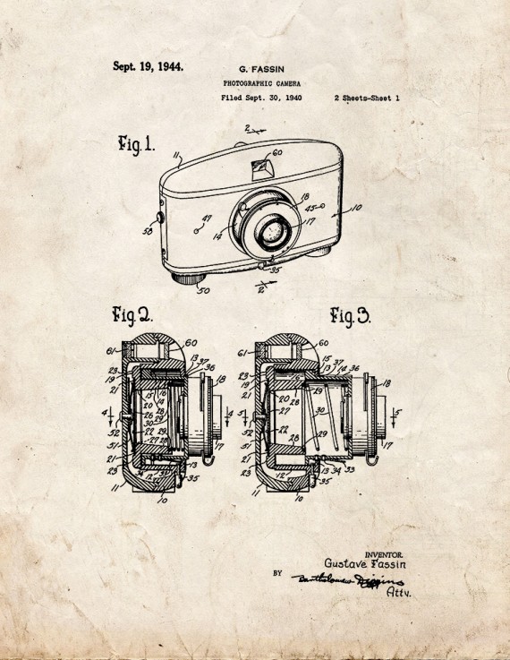 Photographic Camera Patent Print