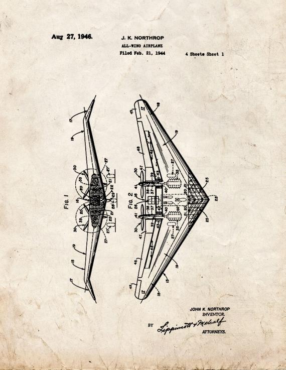 All-wing Airplane Patent Print